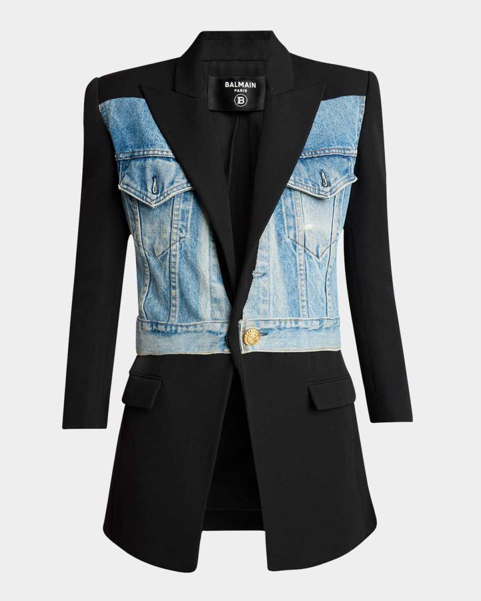 Long Hybrid Denim Wool Blazer